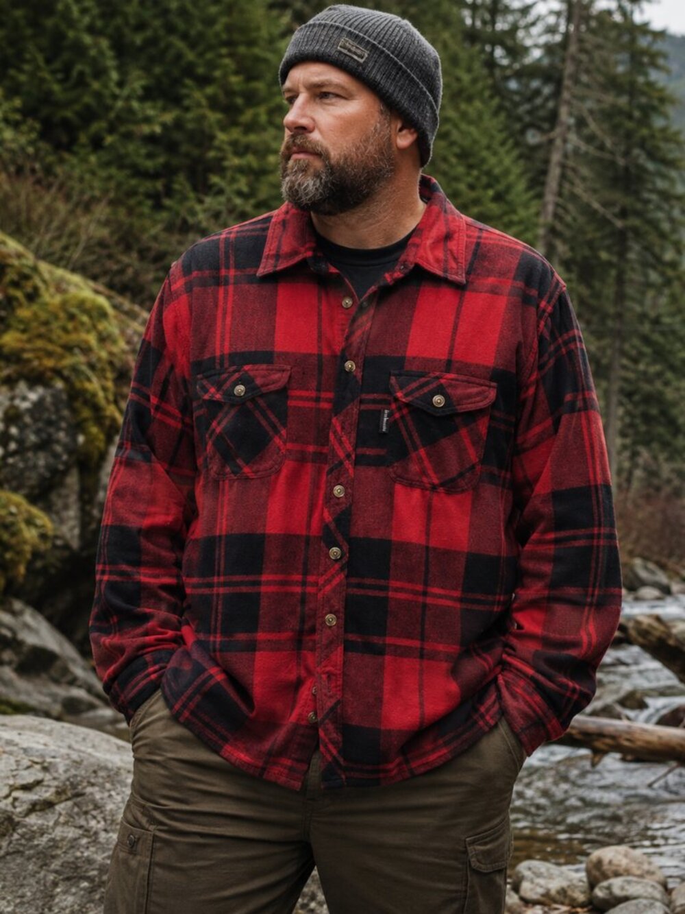 Five Brothers Flannel Shirt Men's Size 3XL Button Front Red and Black